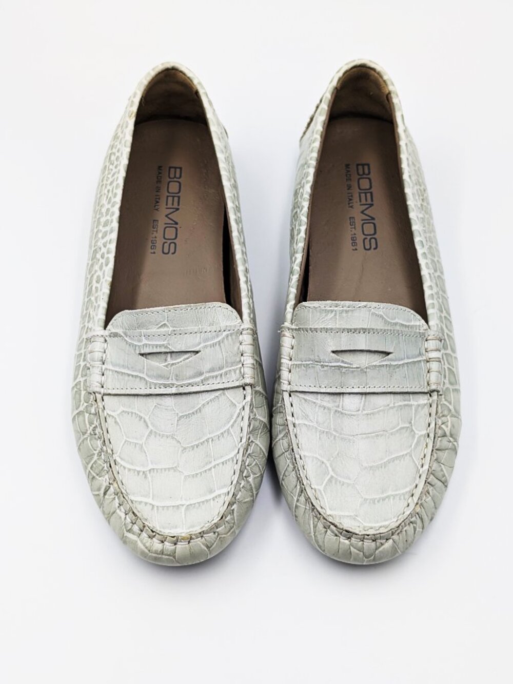 Boemos Italy Leather Croc Embossed Driving Moccasins Sz 39 Quiet Luxury Loafer